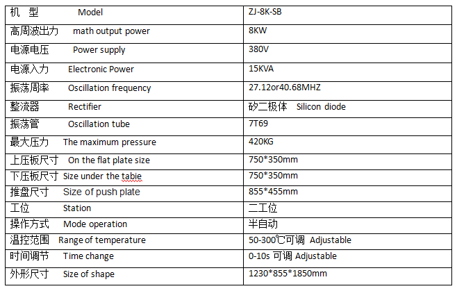 摩托車擋風(fēng)膠高周波熔接機(jī)參數(shù) 摩托車擋風(fēng)膠高周波熔接機(jī)參數(shù)